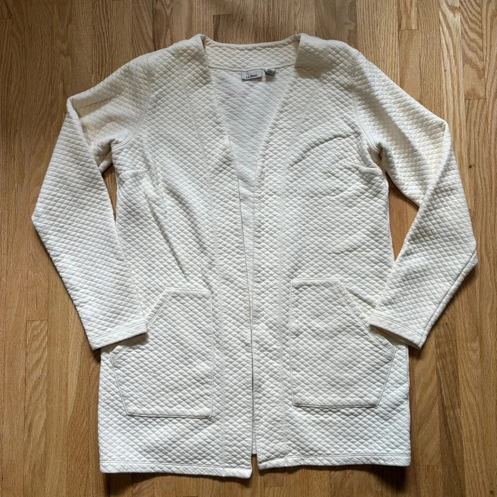 L.L. Bean Quilted Cream Color Loose Fit Baggy Open Cardigan / Jacket / Shacket
